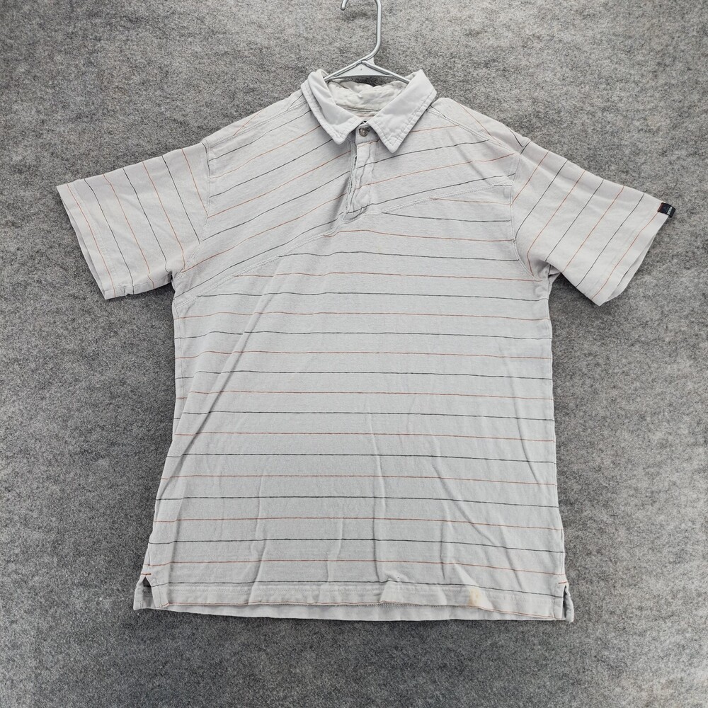 Prana Polo Shirt Mens Medium Gray Striped Short Sleeve